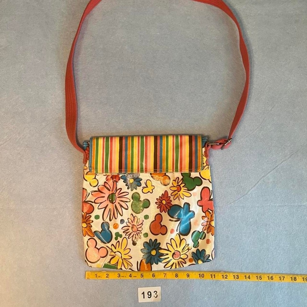 Disney Parks Mickey Flower Power Retro Coated Canvas Carry All Crossbody